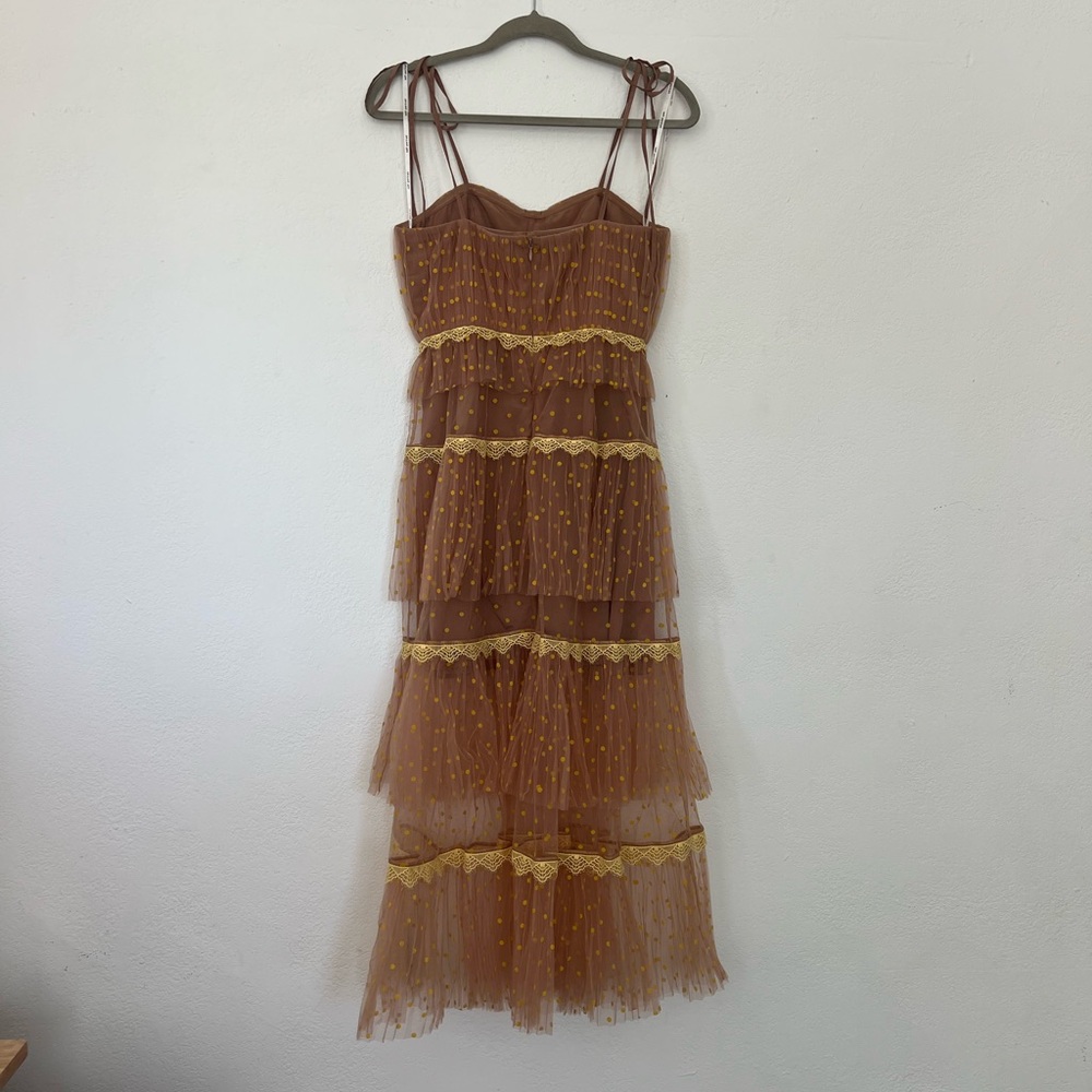 Self-Portrait Brown and Gold Tiered Midi Dress - Picture 2 of 6
